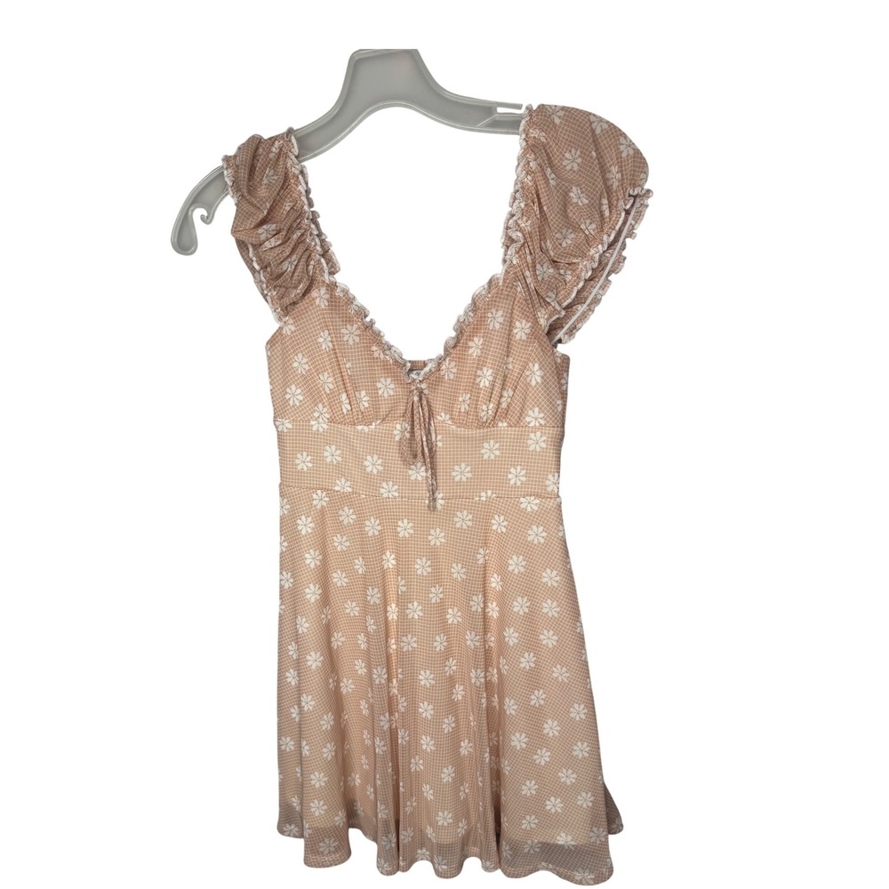 Urban Outfitters Peach Floral Ruffle Mini Dress Smocked Back XS